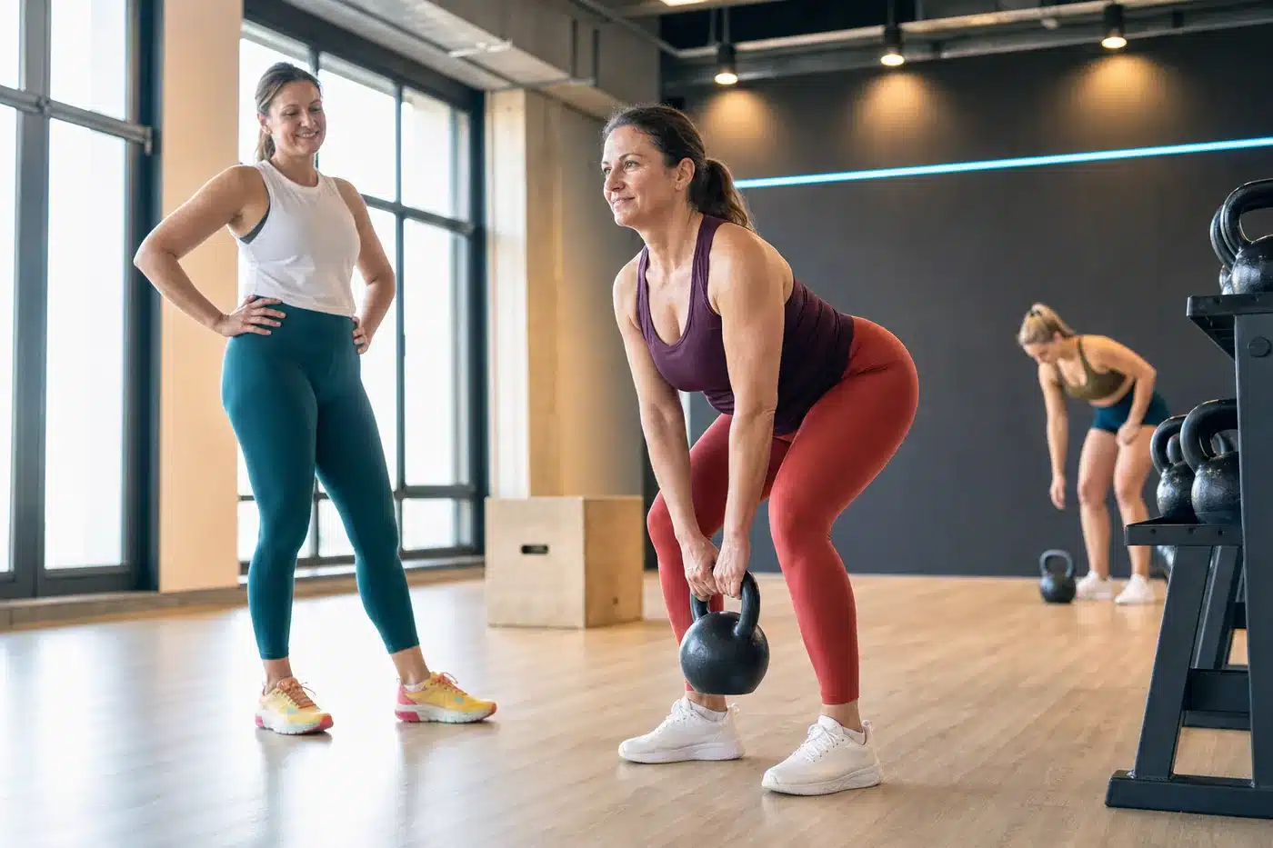 Ženska med funkcionalnim treningom s kettlebellom